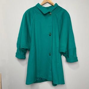 Vintage Portrait 50s/60s Style Bat Wing Bright Green Shoulder Pads Swing Coat